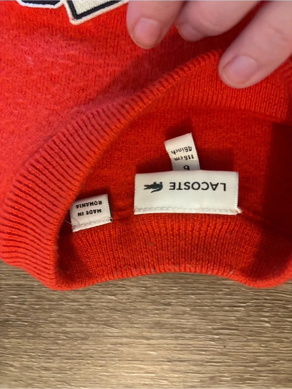 Lacoste Red Knit Crew Sweater with Signature Patch